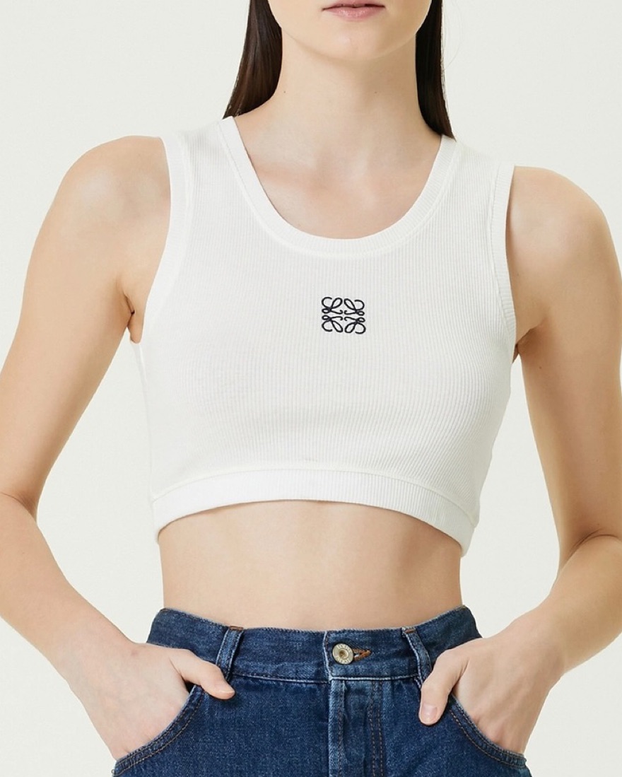 Loewe Anagram Crop White Tank Top by Loewe - Pickle