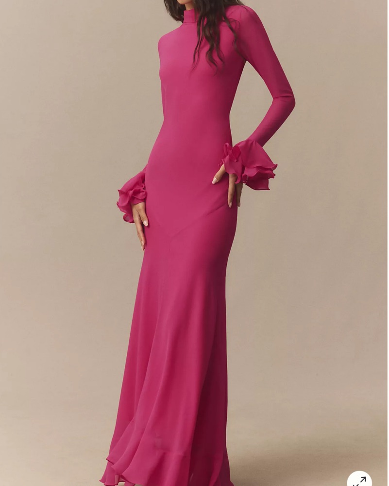 Diara Long-Sleeve Scarf-Neck Maxi Dress by De La Vali - Pickle