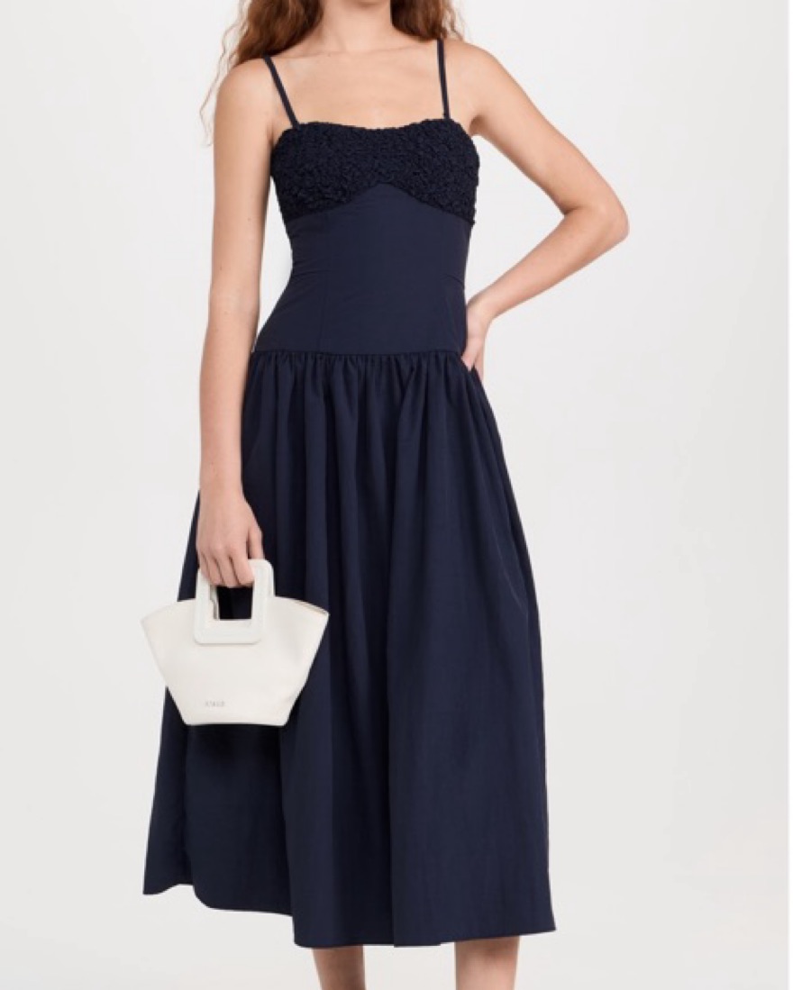 Navy Drop Waist Midi Dress by Moon River - Pickle