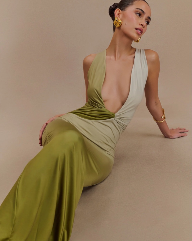 Meshki Draped Slinky Dress - Ombre Green by Meshki - Pickle