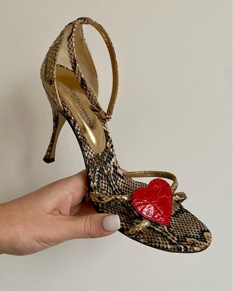 DOLCE&GABBANA ハート柄レッグウェア Vintage Dolce Gabbana Snakeskin Heels by Dolce + Gabbana - Pickle