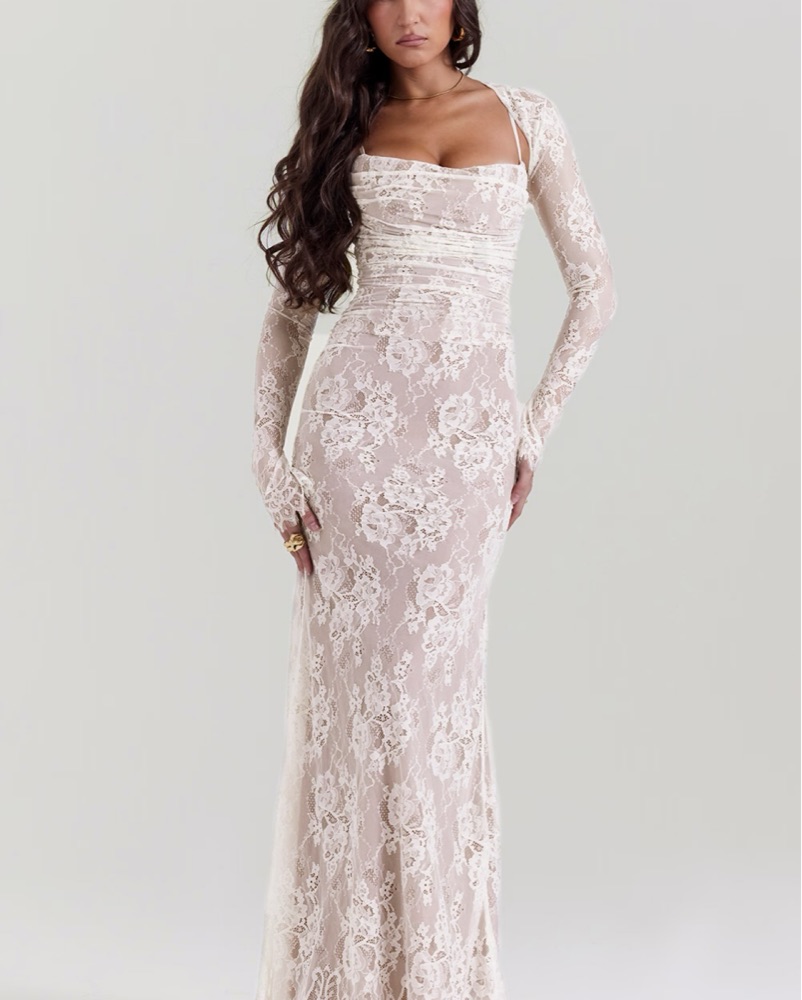 ARTEMIS Vintage Cream Lace Maxi Dress by House of CB - Pickle