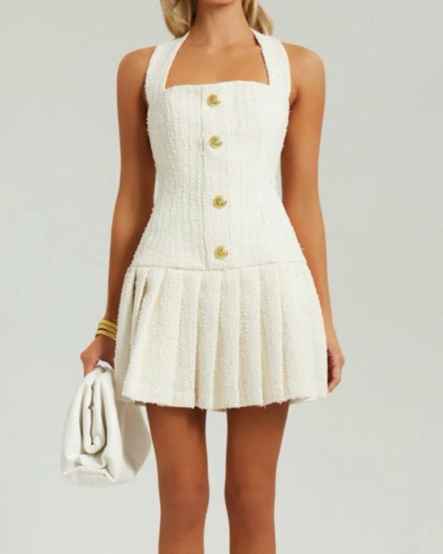 CREAM TWEED FLARE MINI DRESS | Pickle