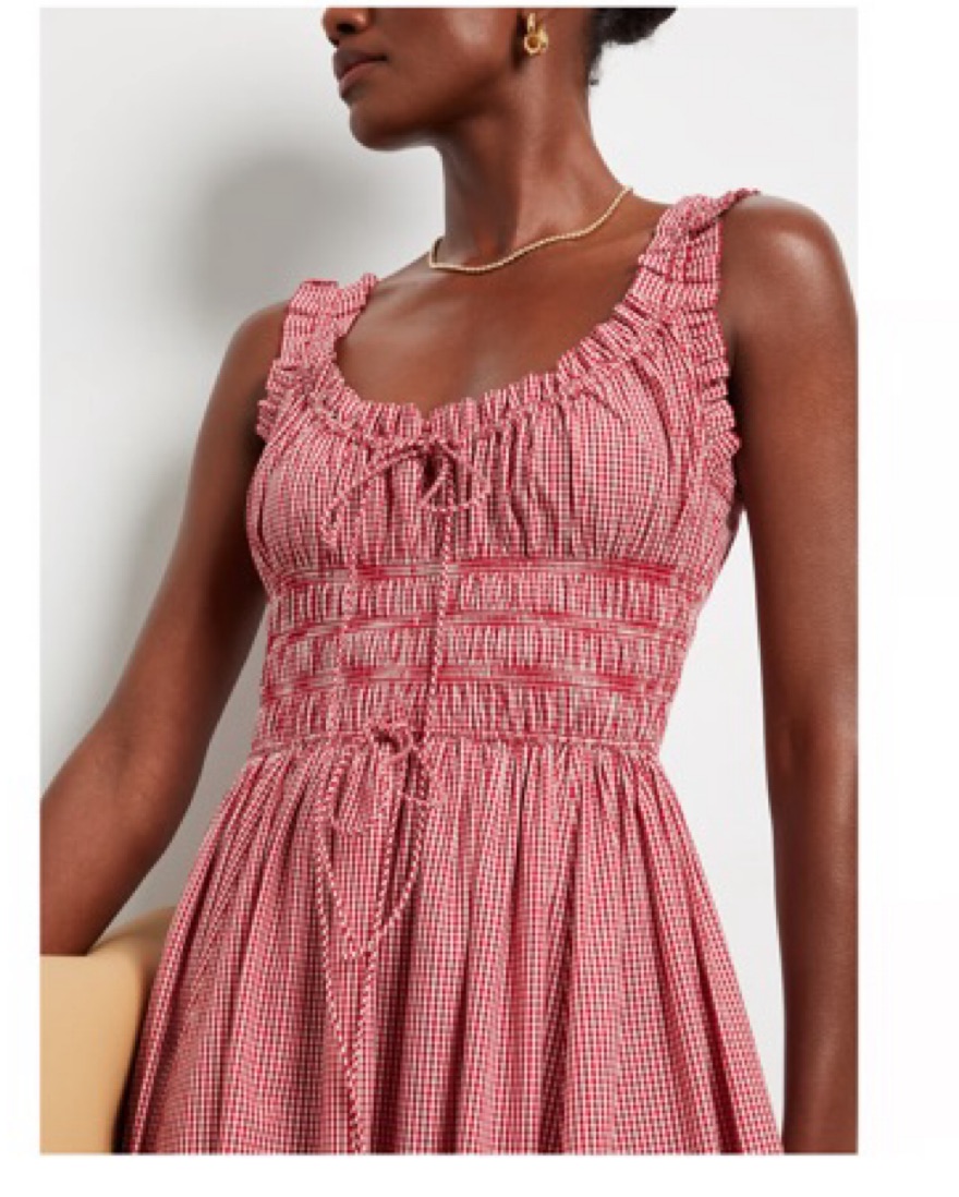 pink and white midi dress Charlotte Floral Bow Print Smocked Midi Dress