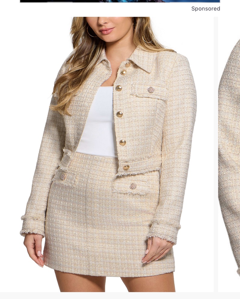 Guess Blue Tweed Blazer And Skirt Set | Pickle