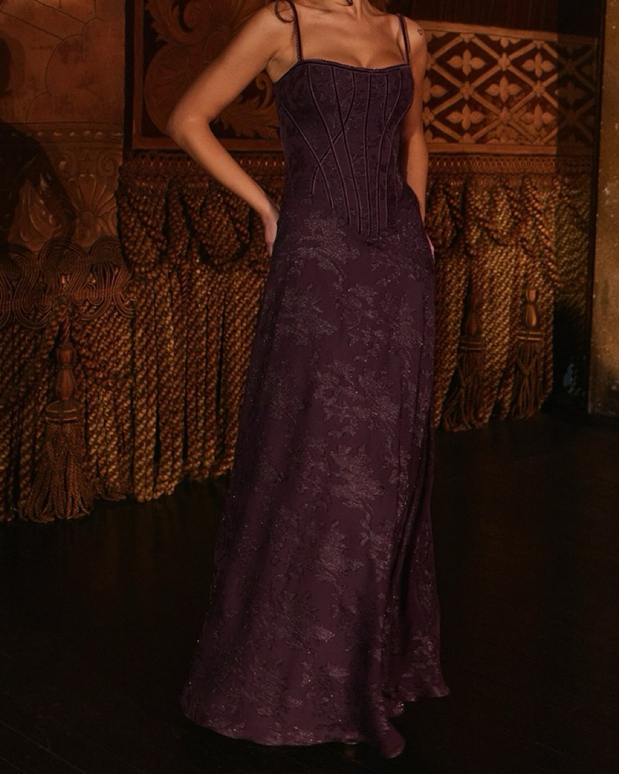house of cb chiffon dress 'Vittoria' Champagne Chiffon Floor Length Gown