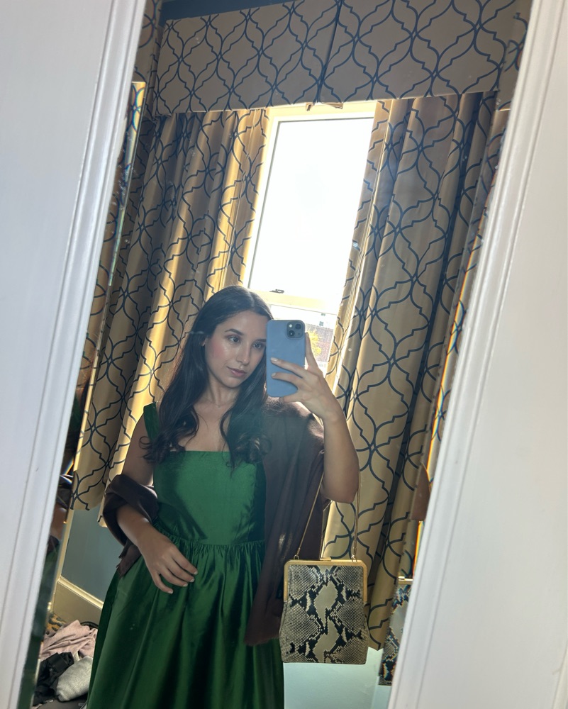 green dupioni mollie dress Dark Green Dupioni Collared Tie Front A Line Midi Dress main image 0