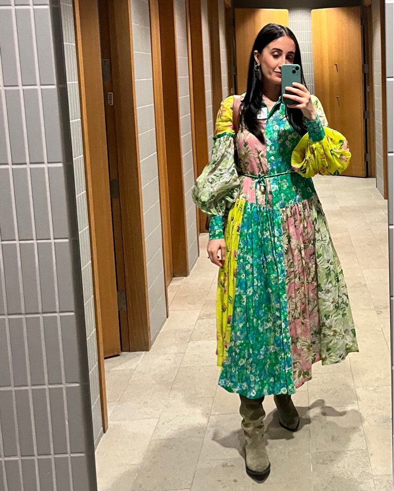 midi dress floral print Miss Circle Women's Zaina Yellow Pink Floral Print Lace Trim Linen Midi Dress