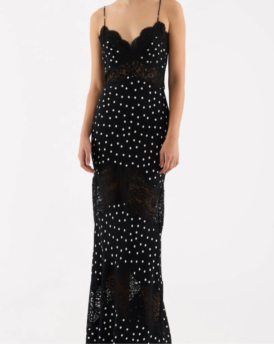 関税込◆【REBECCA VALLANCEC】Remi lace and satin maxi dress Remi lace and satin maxi dress in blue - Rebecca Vallance