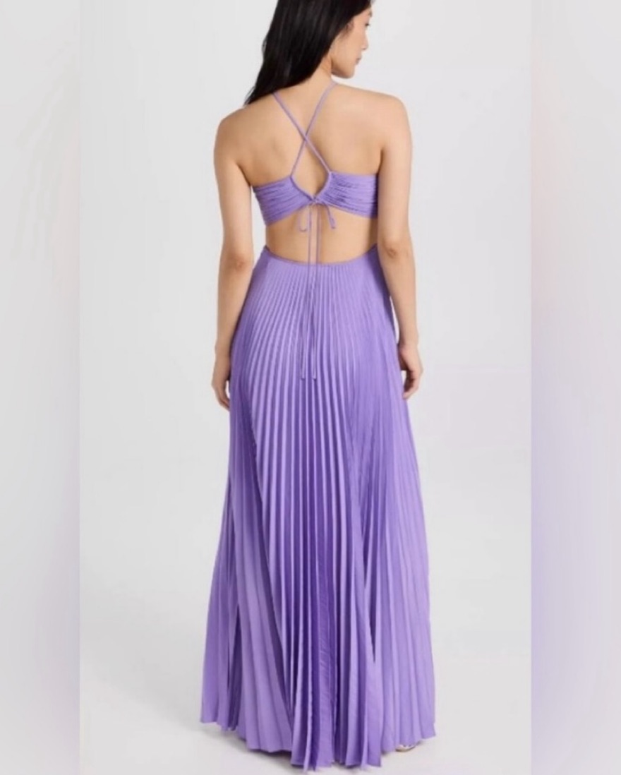 a.l.c. moira dress purple Moira Satin Pleated Maxi Dress