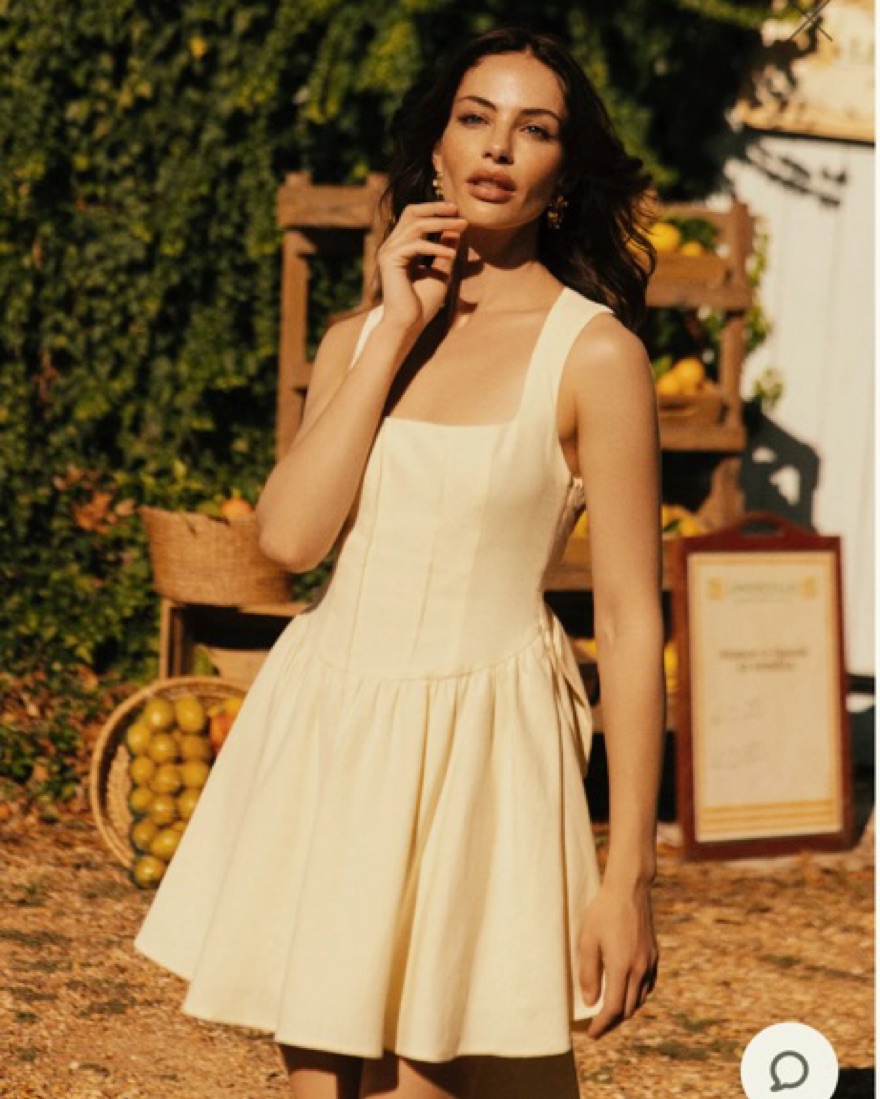 Linen Bow Back Mini Dress -Lemon Sherbet by Meshki - Pickle