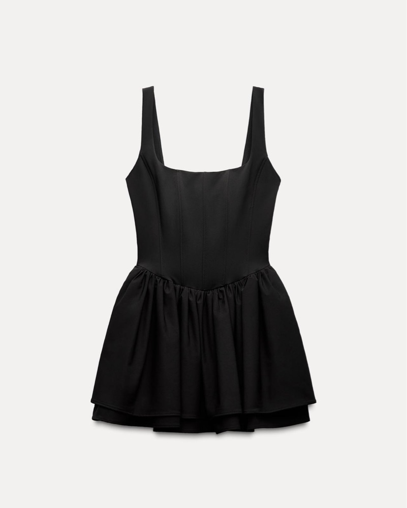black corset dress zara NWT Zara Black Combination Tulle Corset Panel Long Sleeve Mini Dress Size  Medium