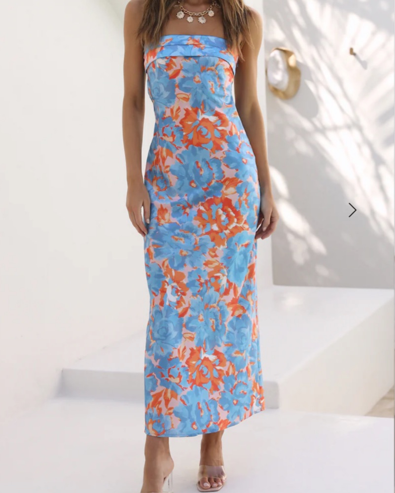 hello molly blue floral dress Among the Flowers Maxi Size L from up shoulder straps for a customised fit Hello Molly US | Fashion
