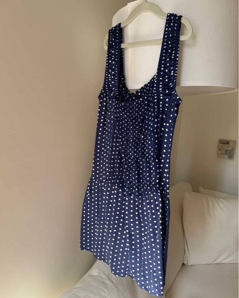 frankies bikinis blue polka dot dress Tennessee Satin Midi Dress