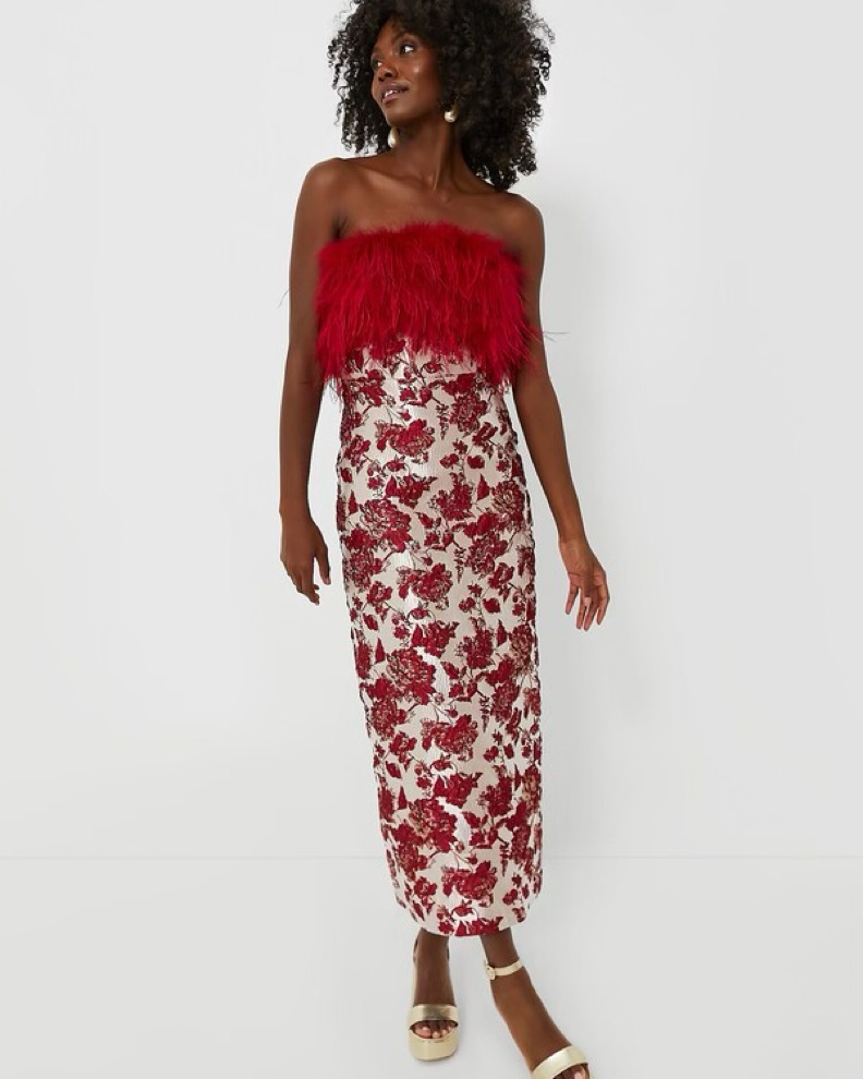 Hyacinth House Red Feathered Midi Dress by Hyacinth House - Pickle