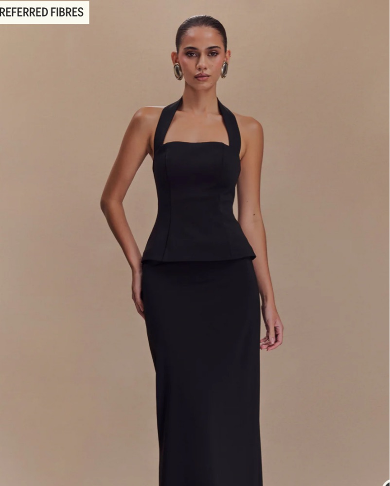 black peplum bridesmaid dress Women's Black Tailored Peplum Hem Maxi Dress