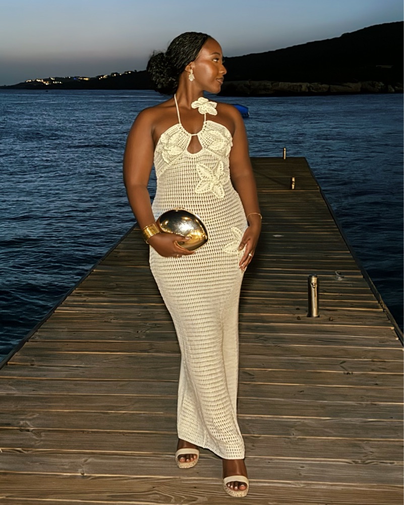 White Meshki Flower Crochet Dress by Meshki - Pickle