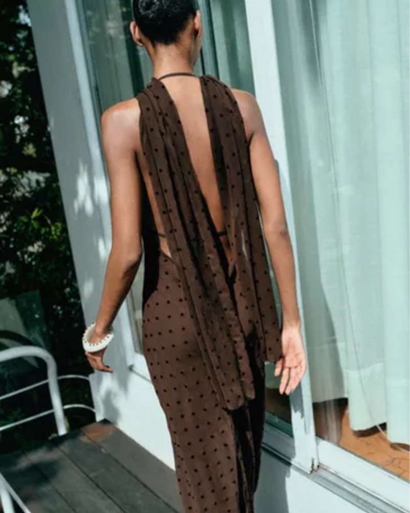 brown polka dot dress with neck scarf Satin Polka Dot Scarf Mini Dress Brown