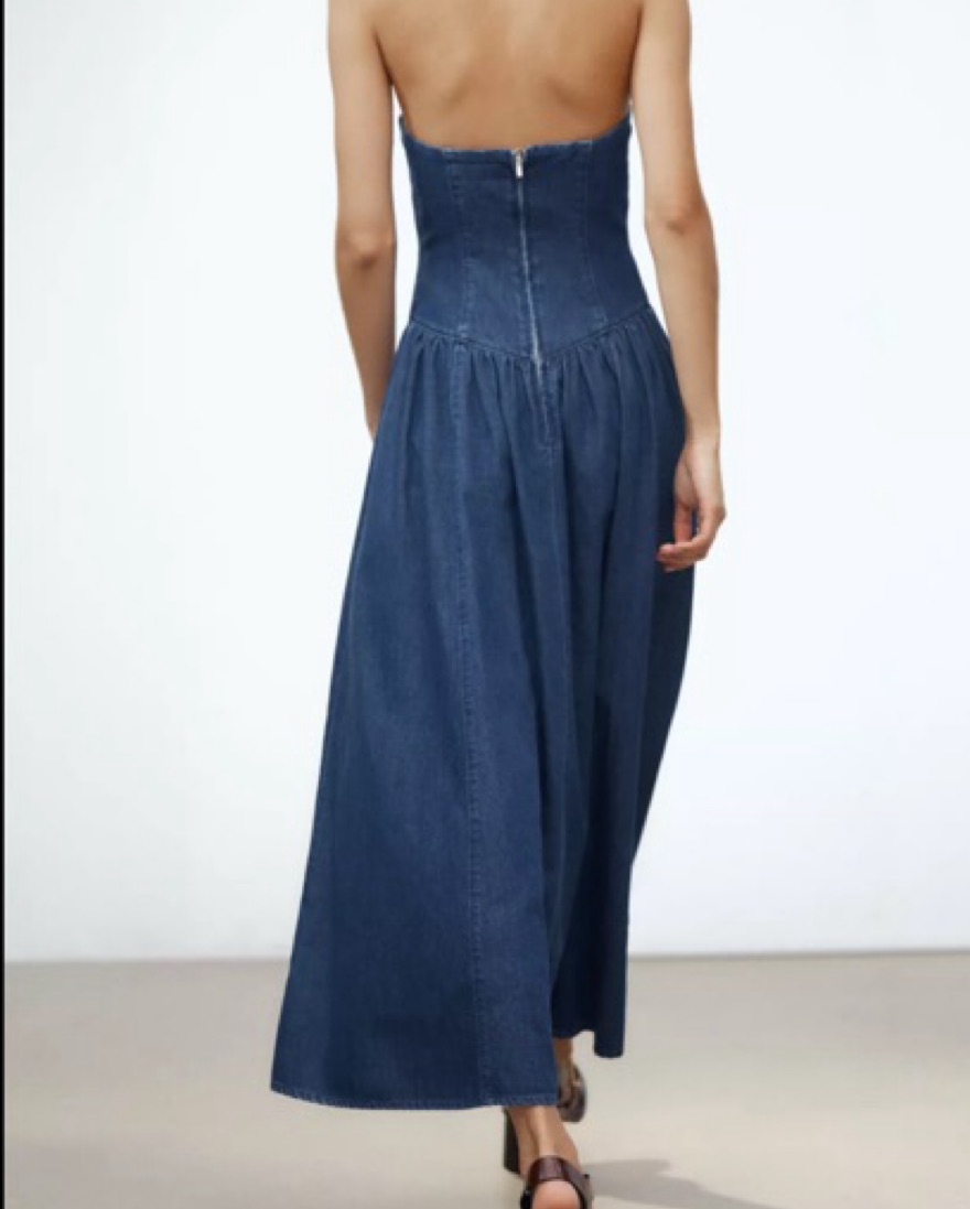Denim Strapless Midi Dress by Zara - Pickle