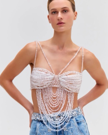 Hand Beaded Bralette by PatBo - Pickle