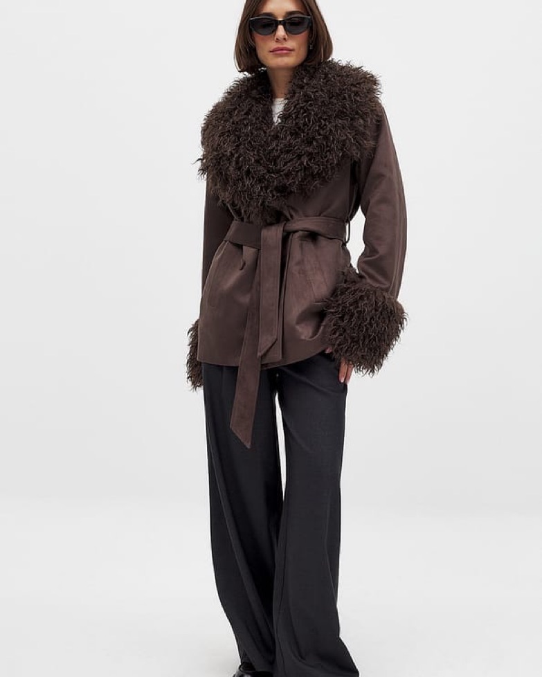 NA-KD Faux Fur Detail Bonded Jacket by Charlotte Simone - Pickle