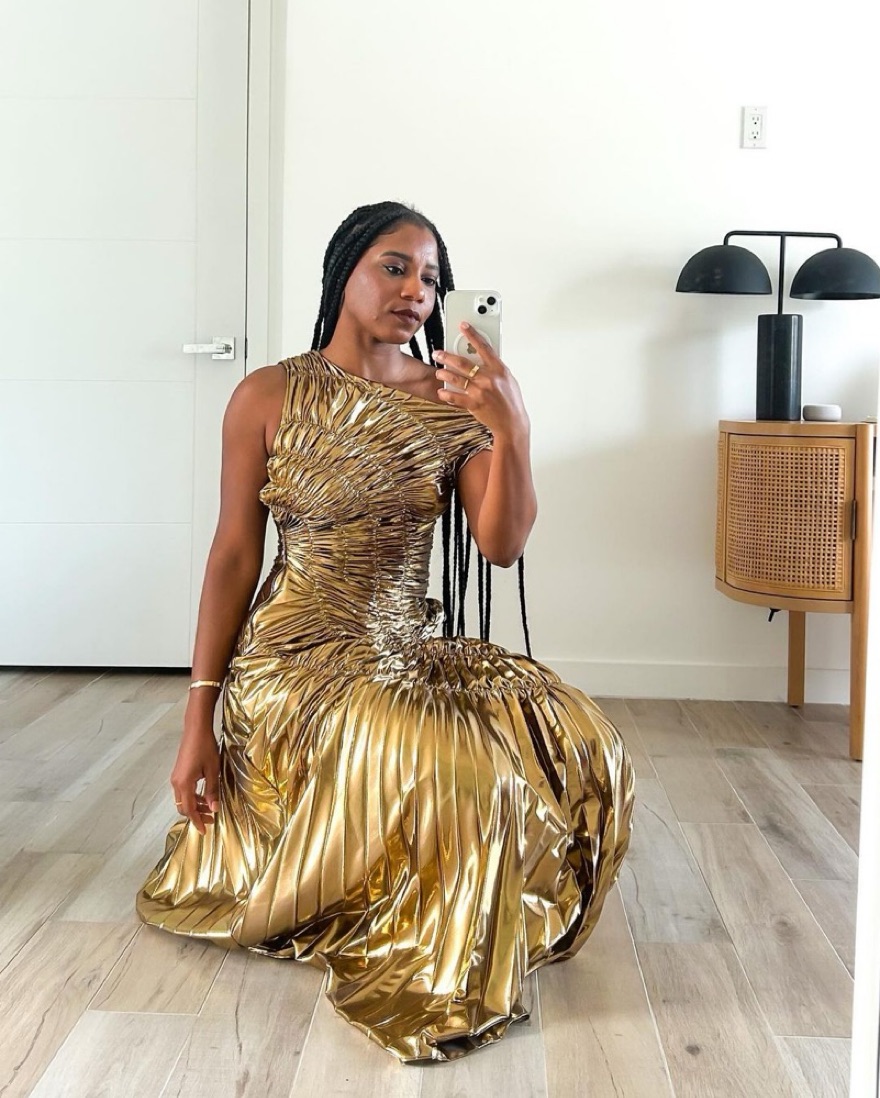 georgia hardinge fossil shirred metallic chiffon maxi dress Fossil Dress Floor Length Metallic