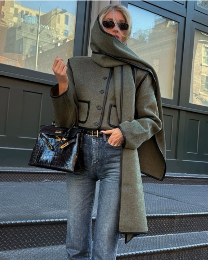 Helsa Boxy Jacket with Scarf by Helsa - Pickle