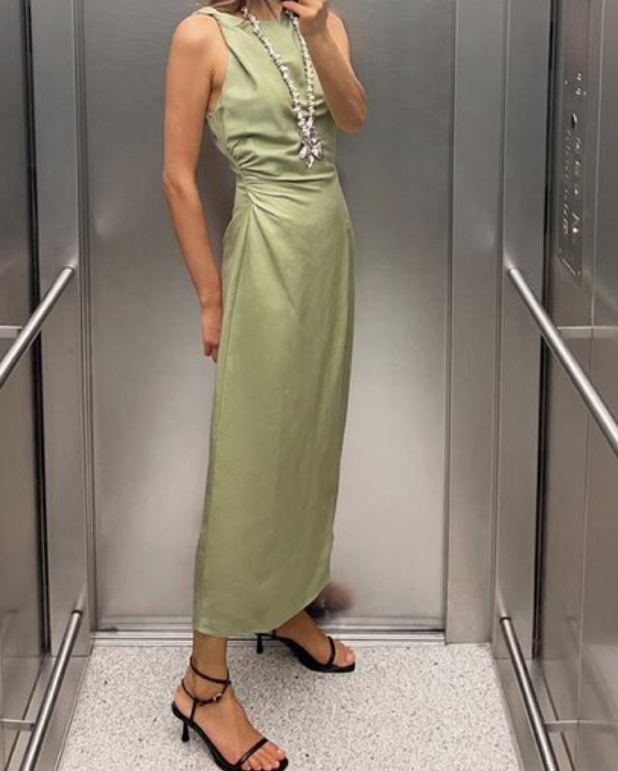 Zara LINEN BLEND CUT OUT MIDI DRESS | Pickle