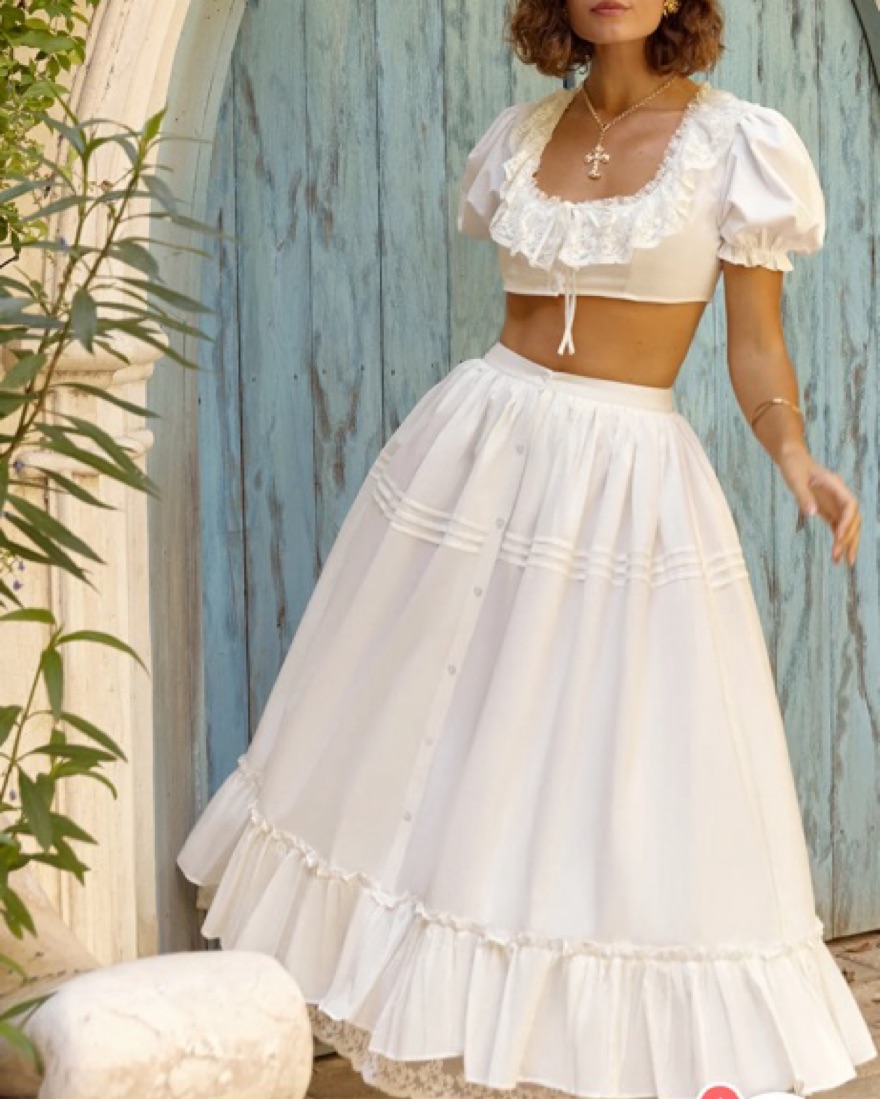 Ethereal White Lace Crop Top and Flared Skirt Set by Adeirlina