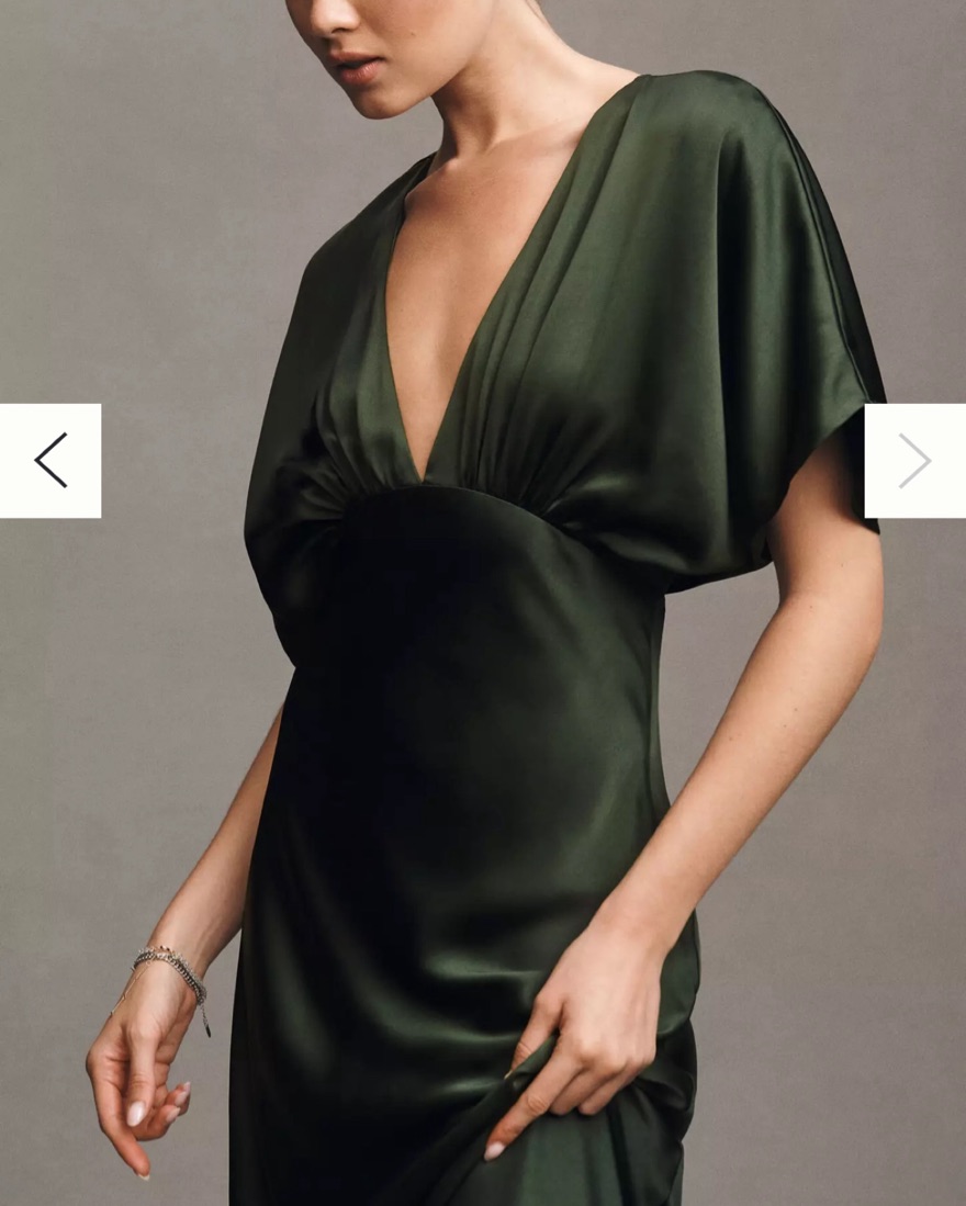 BHLDN Amelia Deep-V Satin Maxi Dress | Pickle