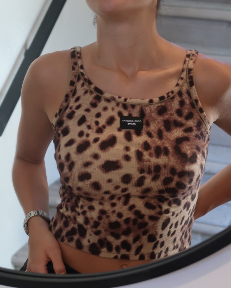 Fine-rib tank top with crystal DG logo in White for Women