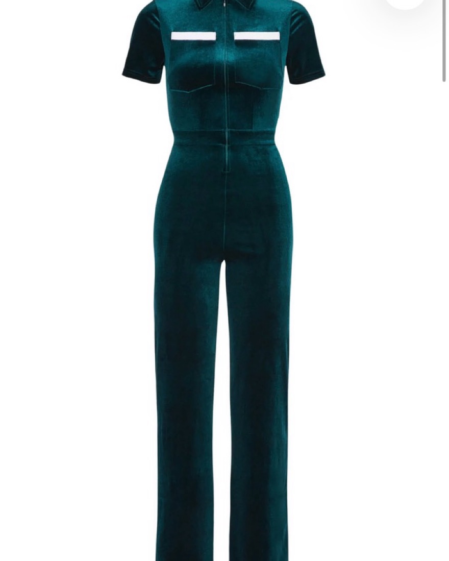Peachy Den Emerald Velvet Jumpsuit by Peachy Den - Pickle