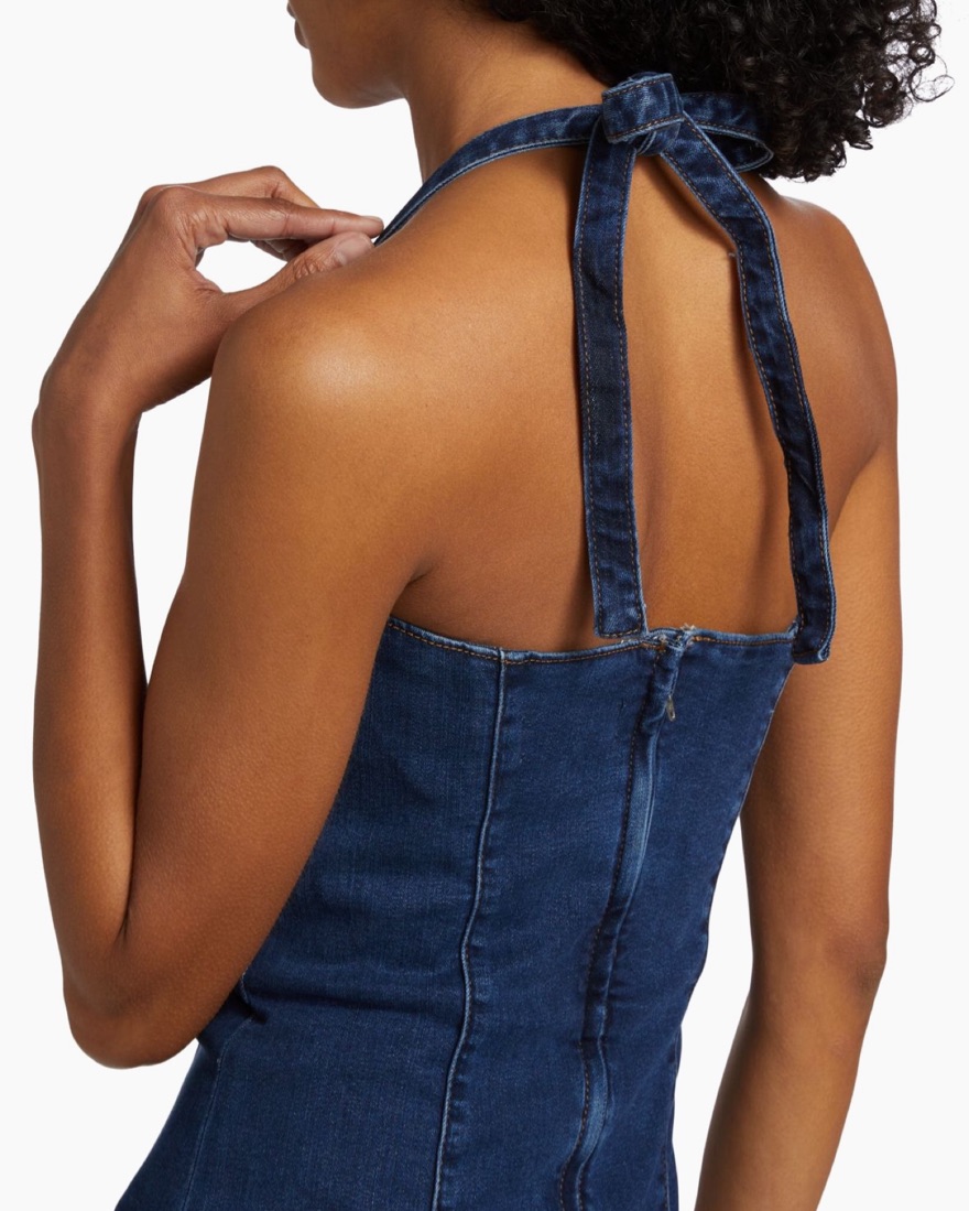 Reformation Evita Denim Halter Dress by Reformation - Pickle
