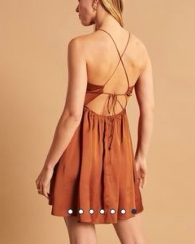 burnt orange petite dress Exceptional Design Rust Orange Pleated Tie-Back Mini Dress