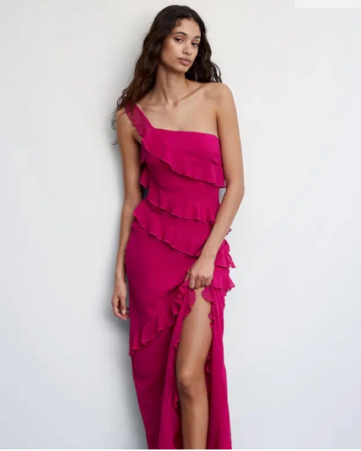 mango ruffle pink dress Mango Pink Ruffle Dress by Mango