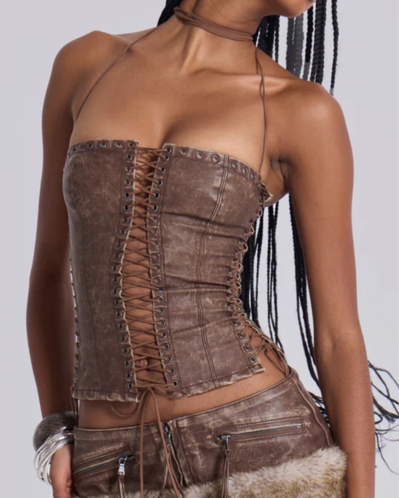 Jaded London Lace Up Corset by Jaded London - Pickle