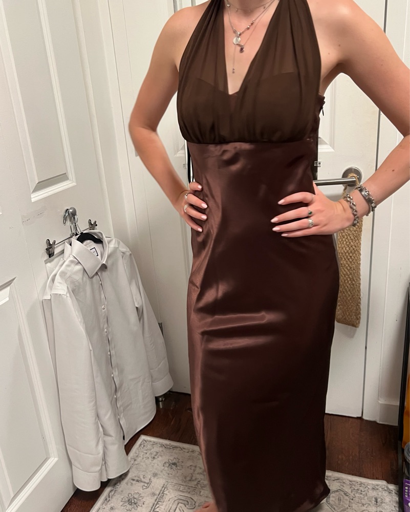 sage green bridesmaid dresses quiz Mac Duggal Sleeveless V-Neck Pleated Top Metallic Dress, Womens, L, Antique Gold main image 0