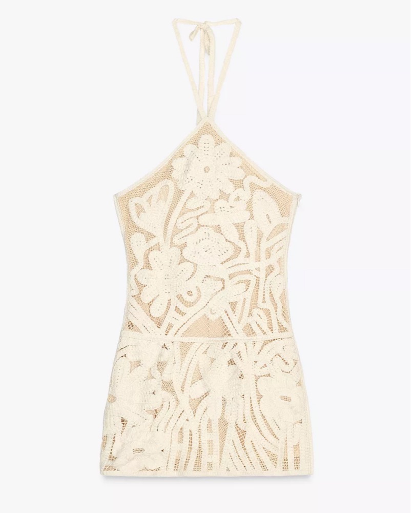 Zara Embroidered Halter Mini Dress | M by Zara - Pickle