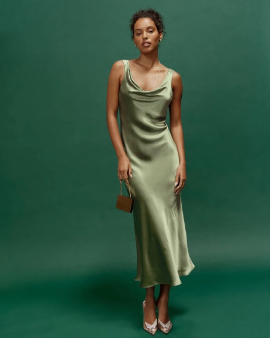 reformation silk dress green Reformation Green Silk High Slit Maxi Dress 6