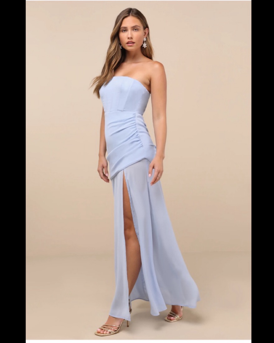 Ulyana Light Blue Strapless Dress by Lulus - Pickle