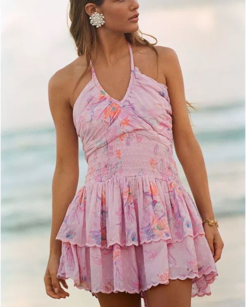 love shack fancy pink halter dress Loveshackfancy Deanna Halter Dress - Berry Fizz Fuchsia
