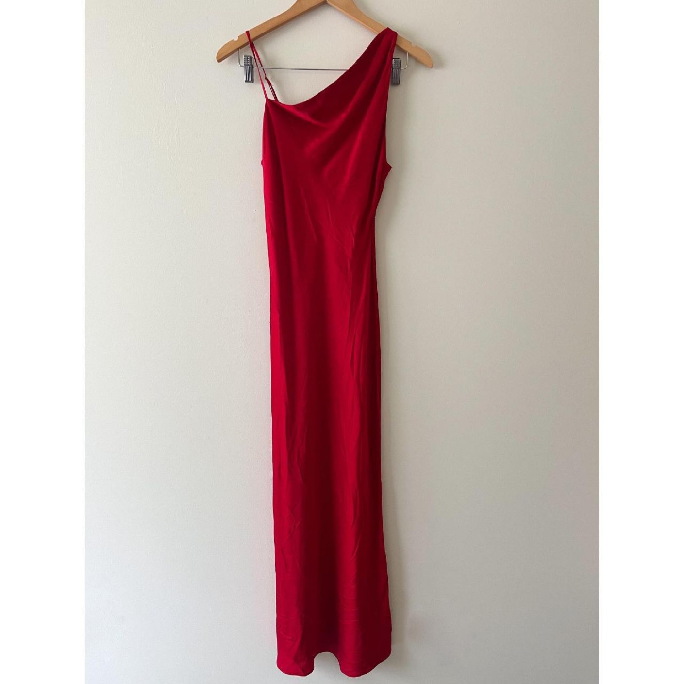 Zara Red Satin Midi Dress Asymmetrical by Zara - Pickle