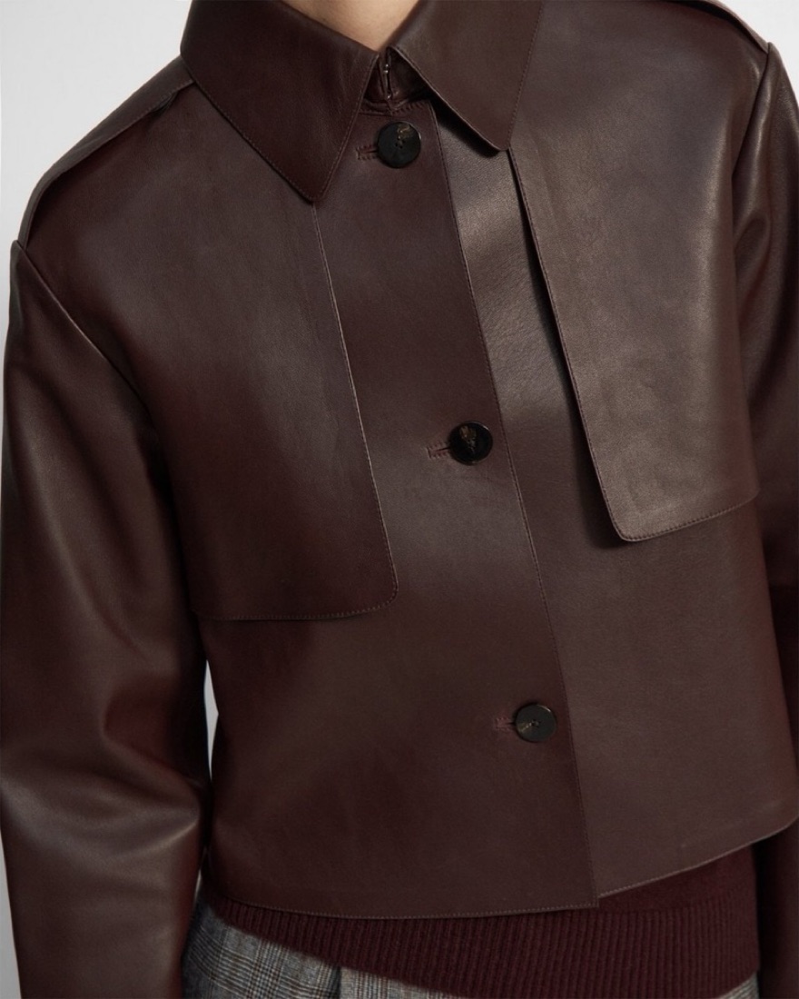 Theory Cropped Leather Trench Coat by Theory - Pickle