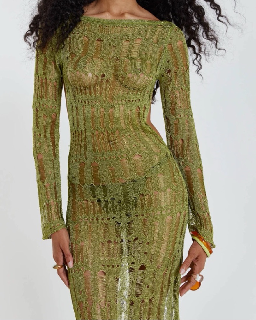 jaded london green mesh dress Stellar Asymmetric Beaded Maxi Dress | Jaded London main image 1