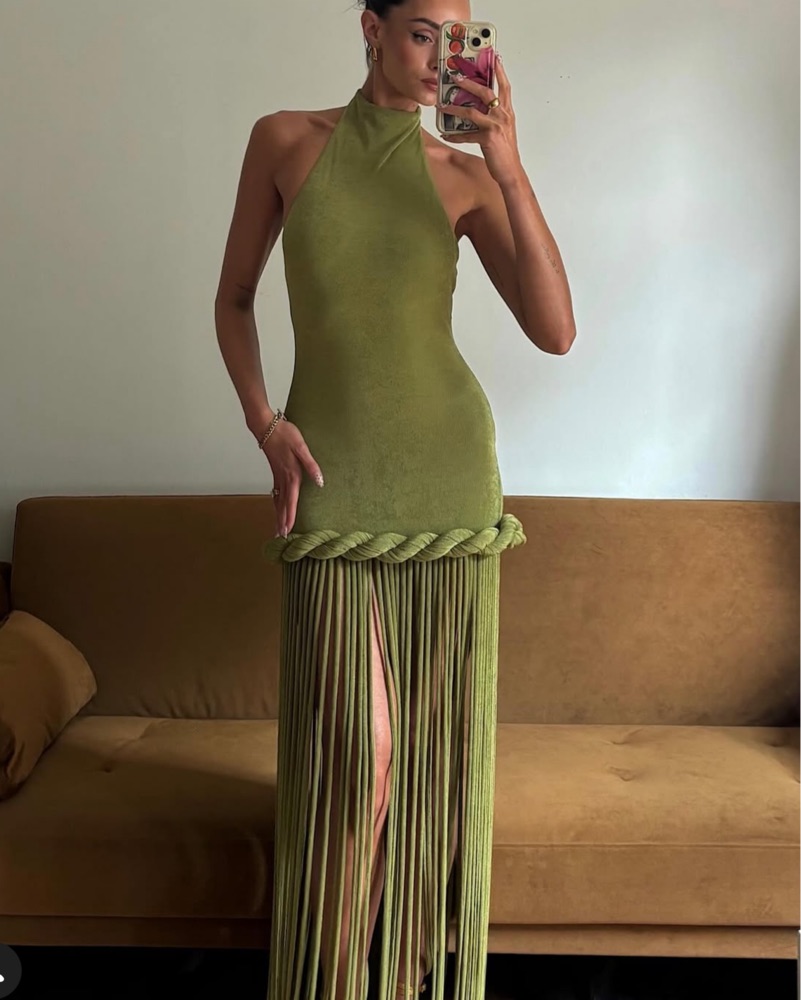 green dress with fringe bottom Boulevarde Fringe Trim Mini Dress Dark Green