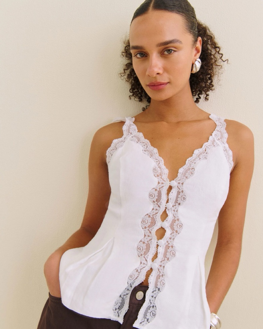 CLOCHE スクエアタンクトップ3色セット malレレレさん Reformation Josefina Linen Top by Reformation - Pickle