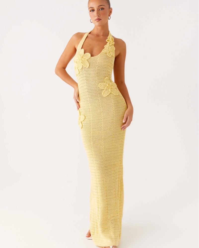Novalee Flower Crochet Maxi Dress yellow by Peppermayo - Pickle