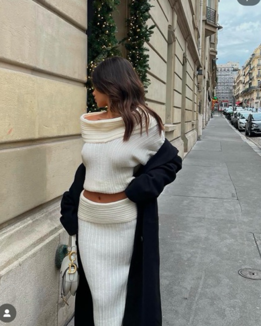 Two Piece White Knit Sweater Skirt Set | Pickle
