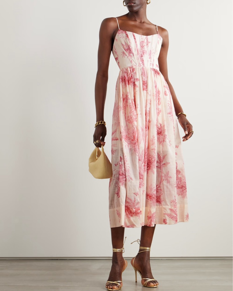 【Zimmermann】Waverly embroidered linen midi dress ZIMMERMANN Waverly Plunge Linen Midi Dress | Pink | FARFETCH JO
