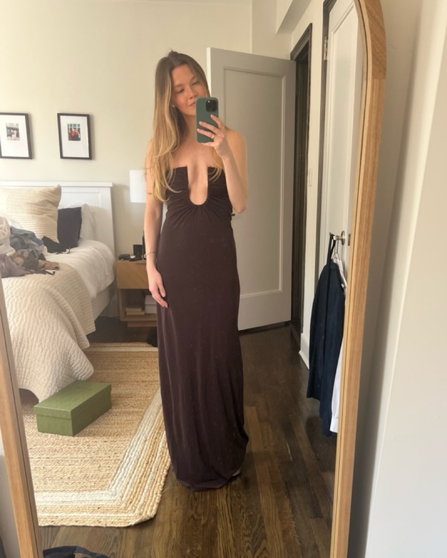 brown christopher esber dress Christopher Esber Brown Fusion Ruched Midi Dress